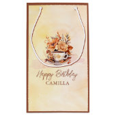 Fall Floral Hütte Core Teacup Happy Birthday Kleine Geschenktüte (Rückseite)