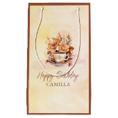 Fall Floral Hütte Core Teacup Happy Birthday Kleine Geschenktüte (Vorderseite)