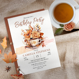 Fall Floral Hütte Teacup Geburtstags-Tee-Party Einladung