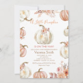 Fall Floral Ivory Beige Pumpkin Baby Dusche Einladung (Vorderseite)