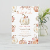Fall Floral Ivory Beige Pumpkin Baby Dusche Einladung (Stehend Vorderseite)