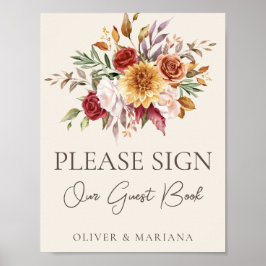 Fall Floral Ivory Wedding Guest Book Sign Poster