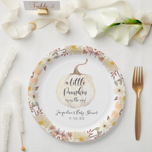 Fall Floral Kleine Pumpkin Wasserfarben Babydusche Pappteller (Hochzeit)