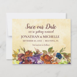Fall Floral Lila Burnt Orange Gelbe Hochzeit Save The Date