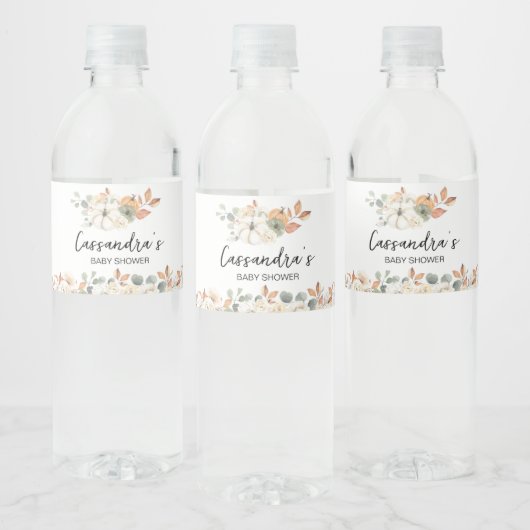 Fall Floral Little Pumpkin Baby Dusche Wasserflaschenetikett (Flaschen)