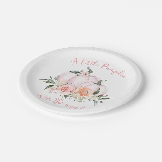 Fall Floral Little Pumpkin Baby Shower Pappteller (Schrägansicht)