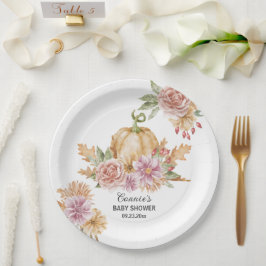 Fall Floral Little Pumpkin on Way Baby Shower Pappteller
