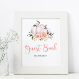 Fall Floral Little Pumpkin Shower Guest Book Poster