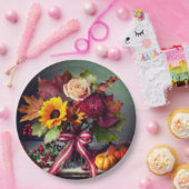 Fall Floral mit Bow, 9" Round Paper Teller (Party)