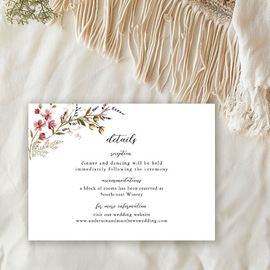 Fall Floral Moderne Wildblumen Hochzeitdetails Begleitkarte