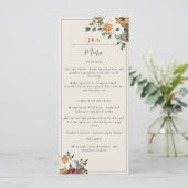 Fall Floral Monogram Wedding Watercolor Black Menükarte (Stehend Vorderseite)