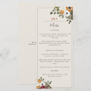 Fall Floral Monogram Wedding Watercolor Elfenbein Menükarte