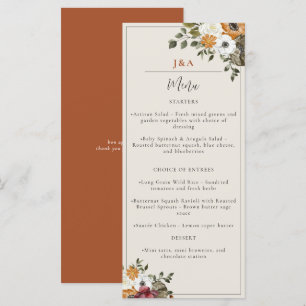 Fall Floral Monogram Wedding Watercolor Terracotta Menükarte
