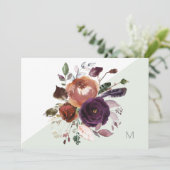 Fall Floral Monogramm Note Card Dankeskarte (Stehend Vorderseite)