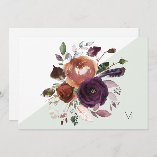 Fall Floral Monogramm Note Card Dankeskarte (Vorne/Hinten)