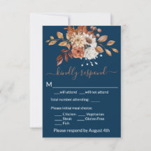 Fall Floral Navy Blue Enclosure RSVP Card