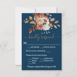 Fall Floral Navy Blue Enclosure RSVP Card
