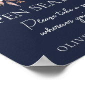 Fall Floral Navy Blue Hochzeit Open Seating Zeiche Poster (Ecke)