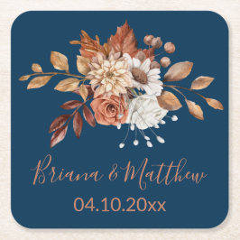 Fall Floral Navy Blue Square Paper Untersetzer