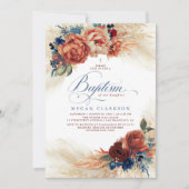 Fall Floral Navy Blue und Terracotta Taufe Einladung (Vorderseite)