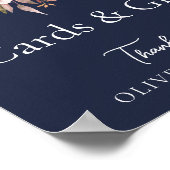 Fall Floral Navy Blue Wedding Cards & Gifts Zeiche Poster (Ecke)