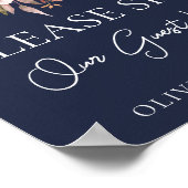 Fall Floral Navy Blue Wedding Guest Book Sign Poster (Ecke)