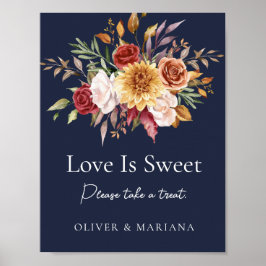 Fall Floral Navy Blue Wedding Liebe ist süßes Zeic Poster