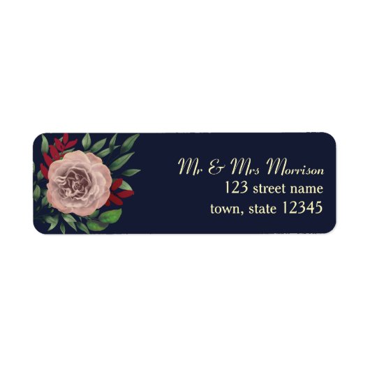 Fall Floral Navy Burgundy Hochzeitadresse (Vorne)