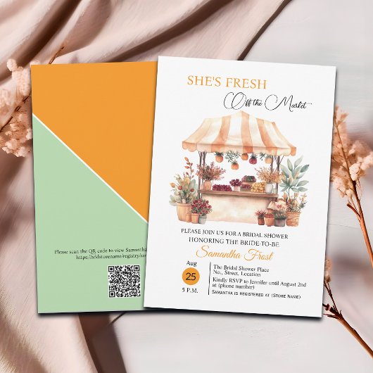 Fall Floral 'Off the Market' QR Code Bridal Shower Einladung