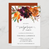 Fall Floral Orange Burgundy Überraschung Geburtsta Einladung (Vorne/Hinten)