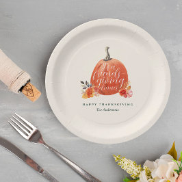 Fall Floral Orange Pumpkin Friendsgiving Dinner Pappteller