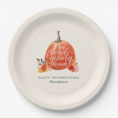 Fall Floral Orange Pumpkin Friendsgiving Dinner Pappteller (Vorderseite)