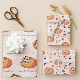 Fall Floral Personalisiert Pumpkin Geschenkpapier Set