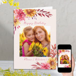 Fall Floral Personalisiertes Foto Geburtstag Karte<br><div class="desc">BlumenGeburtstagskarte personalisiert mit 5 Ihrer Lieblings-Fotos und Nachricht innen. Sie können auch Geburtstag bearbeiten, um einen anderen Anlass zu Anzug, wenn Sie möchten. Das Design ist mit schönen Aquarellfarben-Blumenarrangements innen und außen mit Spätsommer und Herbst-Blume in goldgelben und rosa Farbtönen gestaltet. Wenn Sie Probleme mit der Bildplatzierung haben, sollten Sie...</div>