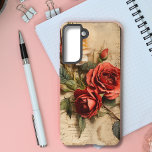 Fall Floral Phone Samsung Galaxy Hülle<br><div class="desc">Charmantes Design mit lebhaften dunkelrosa und weißen Rosen auf einem Vintagen handgeschriebenen Buchstabenhintergrund. Es ist wie ein schöner Liebesbrief, der zum Leben erweckt wird! Die Kombination aus romantischen Rose und nostalgischem Flair des handgeschriebenen Briefes schafft ein wirklich bezauberndes Design. Stell dich heraus und zeig deine Persönlichkeit mit diesem einzigartigen Handy-Fall!...</div>