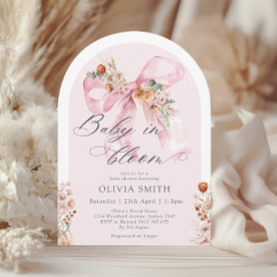 Fall Floral Pink Bow Baby in Bloom Baby Dusche Einladung
