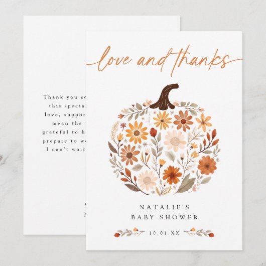 Fall Floral Pumpkin Baby Dusche Danke (Vorne/Hinten)
