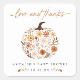 Fall Floral Pumpkin Baby Dusche Danke Quadratischer Aufkleber