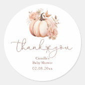 Fall Floral Pumpkin Baby Dusche Danke Runder Aufkleber (Vorderseite)