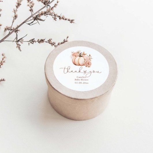 Fall Floral Pumpkin Baby Dusche Danke Runder Aufkleber
