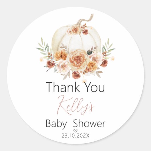 Fall Floral Pumpkin Baby Dusche Danke Sticker (Vorderseite)