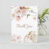 Fall Floral Pumpkin Baby Dusche Dankeskarte (Stehend Vorderseite)