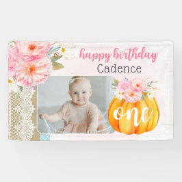 Fall Floral Pumpkin Baby Girl's 1. Geburtstag Foto Banner
