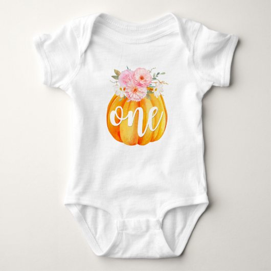 Fall Floral Pumpkin Baby Girl's 1st Birthday ONE Baby Strampler (Vorderseite)