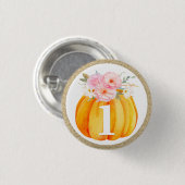 Fall Floral Pumpkin Baby Girl's 1st Birthday ONE Button (Vorne & Hinten)