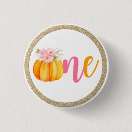 Fall Floral Pumpkin Baby Girl's 1st Birthday ONE Button