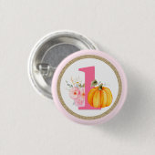 Fall Floral Pumpkin Baby Girl's 1st Birthday ONE Button (Vorne & Hinten)