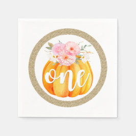 Fall Floral Pumpkin Baby Girl's 1st Birthday ONE Serviette