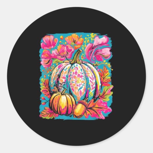Fall Floral Pumpkin,boho Floral Fall,girly Autumn Runder Aufkleber (Vorderseite)