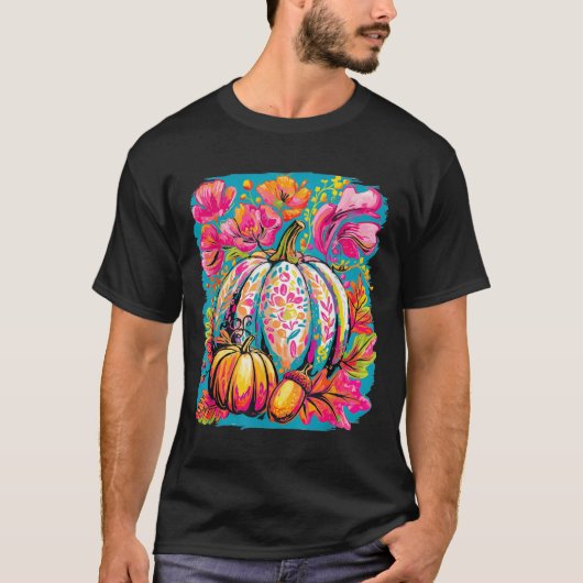 Fall Floral Pumpkin,boho Floral Fall,girly Autumn  T-Shirt (Vorderseite)